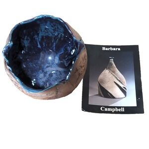 Barbara Campbell Stoneware Artifacts Southwest Sphere Bowl Rustic Blue‎ Interior